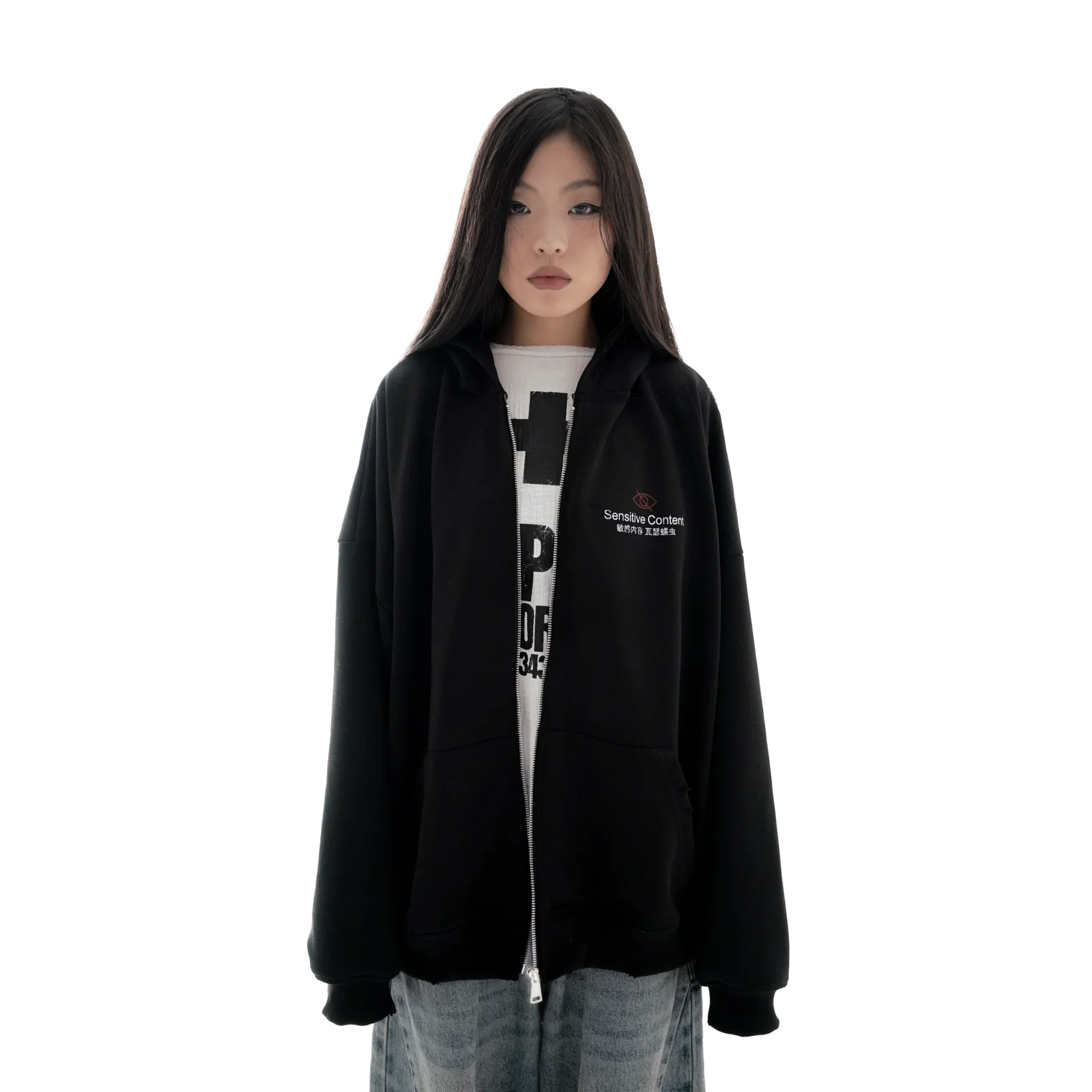 SENSITIVE ZIP-HOODIE BLACK — фото 5